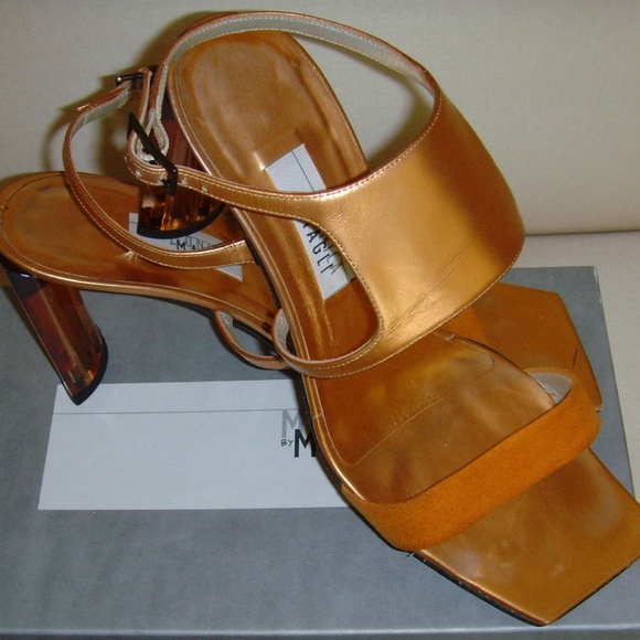 Monica by Magli Orange Metallic and Suede Strappy Heels 7.0 - Picture 2 of 14